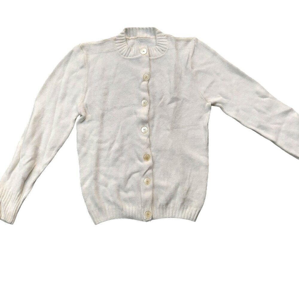 Vintage 1940s-1950s Ivory White Long Sleeve Cardigan Knit Fall Winter Sweater - Picture 2 of 7